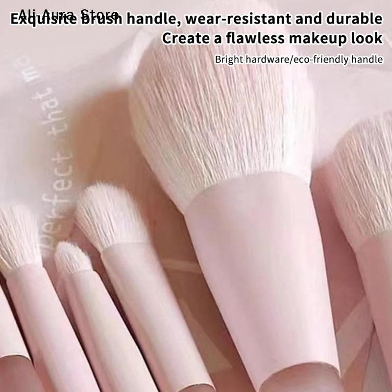 10Pcs Pink Handle Travel Makeup Brushes Synthetic Foundation Powder Eyeshadow Mini Makeup Brush Set