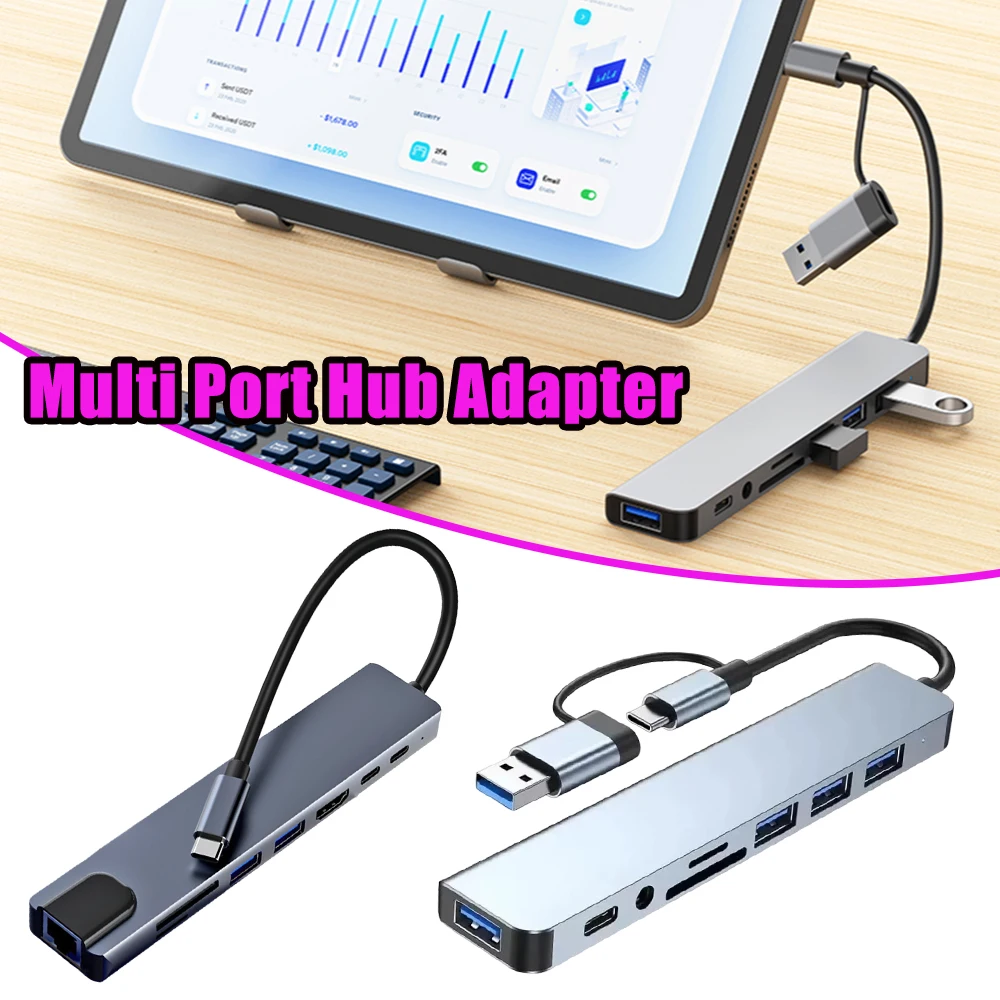 Hub USB C Multipuerto 8 en 1 con Adaptador de Puerto Ethernet para Laptop MacBook, Smartphone, Expande la Conectividad