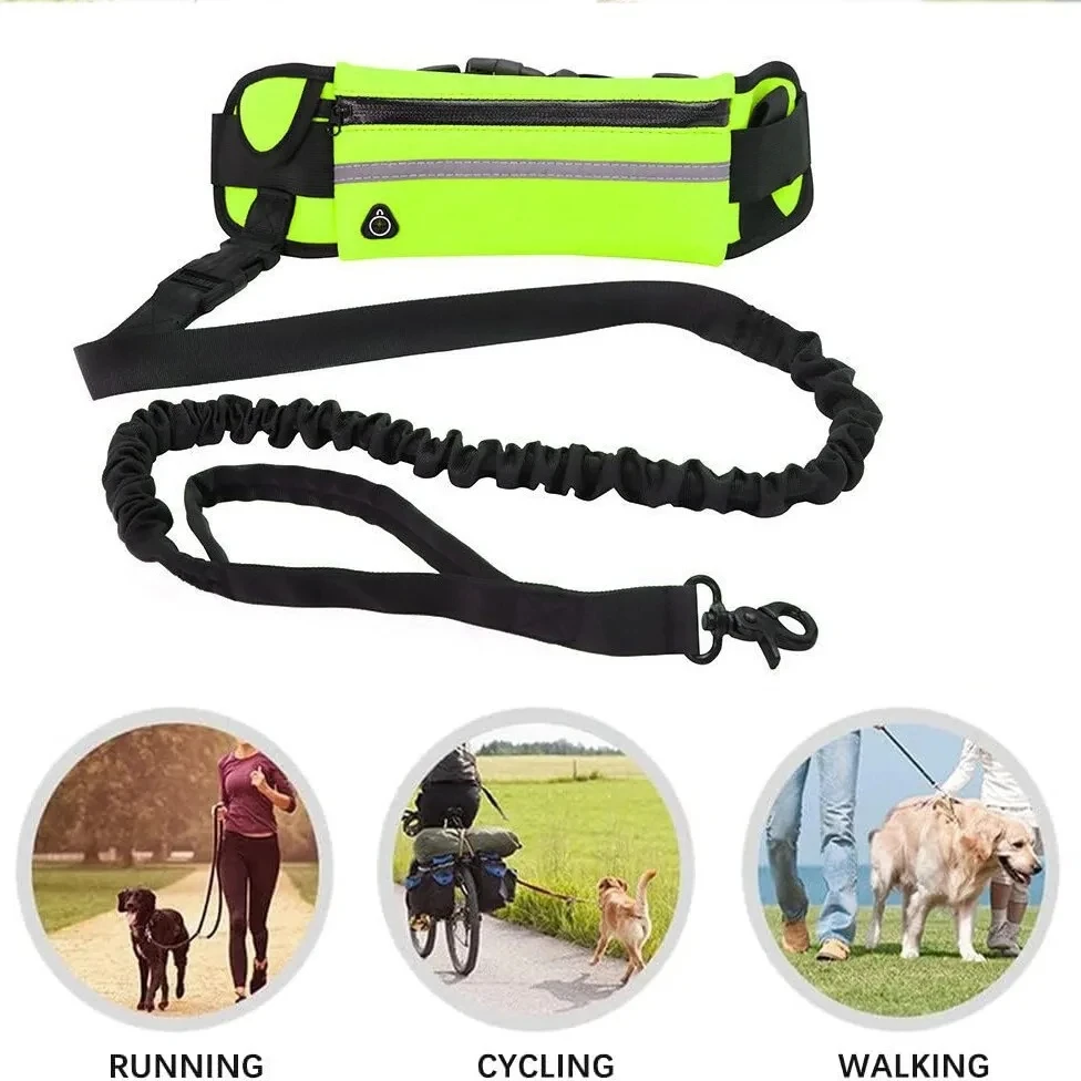 Dog Running Waist Leash Nylon Pet Leash with Waist Bag Retractable Elastic Belt Dog Traction Rope Reflective Belt Buckle