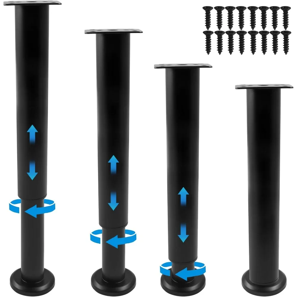 

4 шт. черные опорные ножки для мебели с регулируемой высотой 10-17 дюймов с винтами, металлический регулируемый каркас кровати L