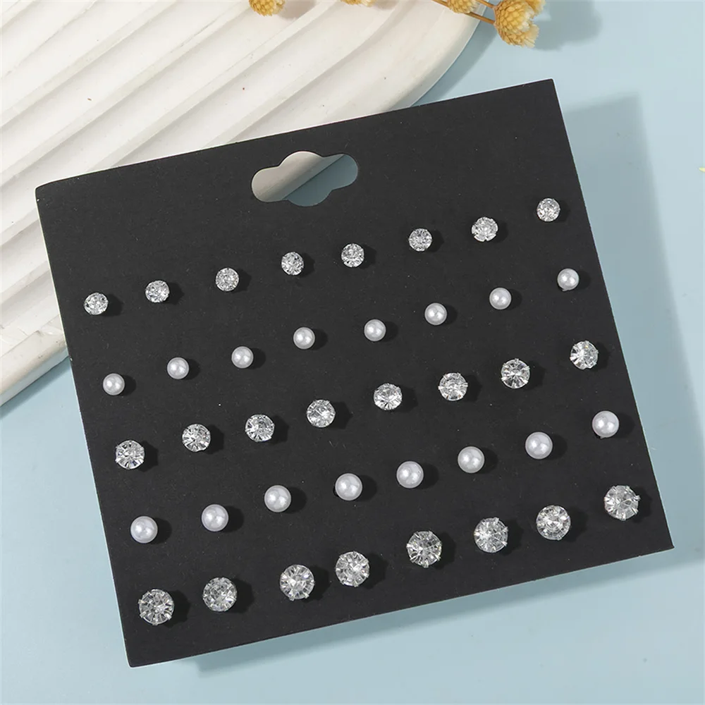 20pairs/set Classic Small Stud Earrings Set for Women Girls Crystal Rhinestone Pearl Earrings Set Jewelry Party Gifts ﻿