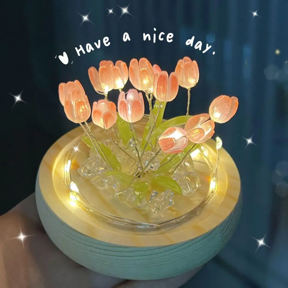 

Tulip Night Light Flicker Free DIY Decorative Artificial Mini Tulip Flower LED Night Lamp Prop Table Light Home Supplies