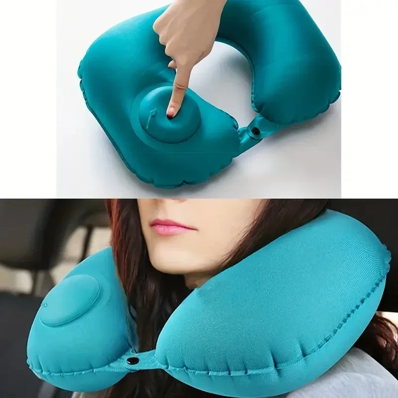 U-Shape Neck Pillow, Outdoor Travel Push Type Auto Inflatable Neck Pillow Pillow Camping Car Headrest Car Accessories Interior