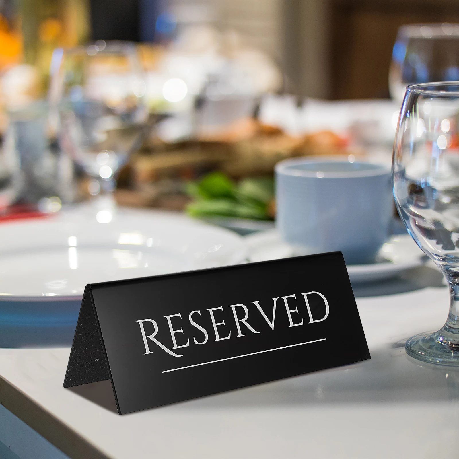 

2Pcs Acrylic Reserved Signs for Tables Wedding Restaurant Hotel with Clear White Letters Black Background Dining Reservation