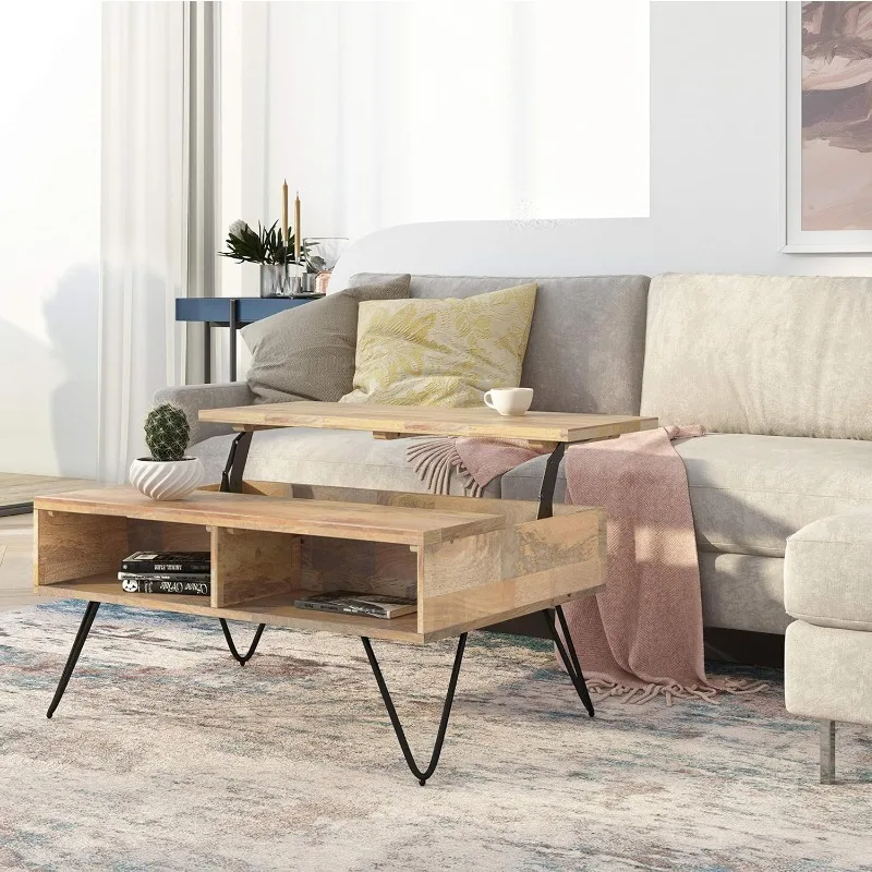 Industrial modern small lift coffee table for living room and family room, easy to assemble