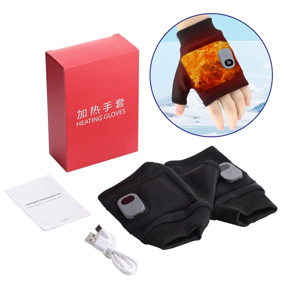 

1 pair Heating Gloves USB Rechargeable Winter Warm Fingerless Thermal Hand Warmer Mitten Outdoor Hiking Cycling Typing Cordless