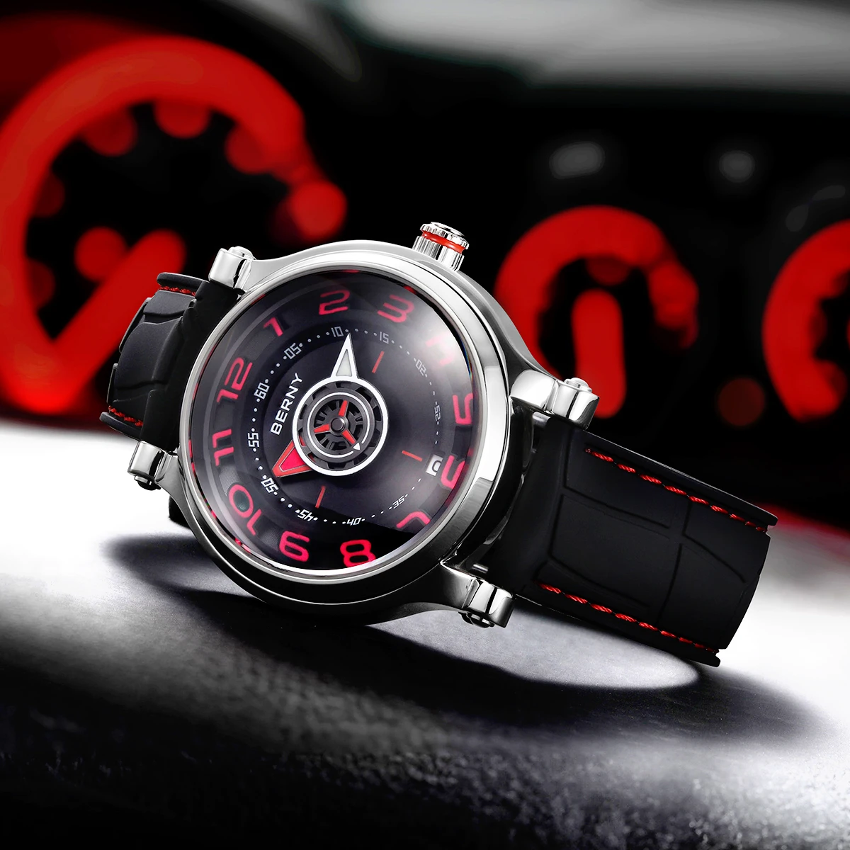 BERNY Men\'s Mechanical Watch Sapphire Miyota 8215 Multifunction Super Luminous Watch Compass Tire Dial Cool Play Men Wristwatch