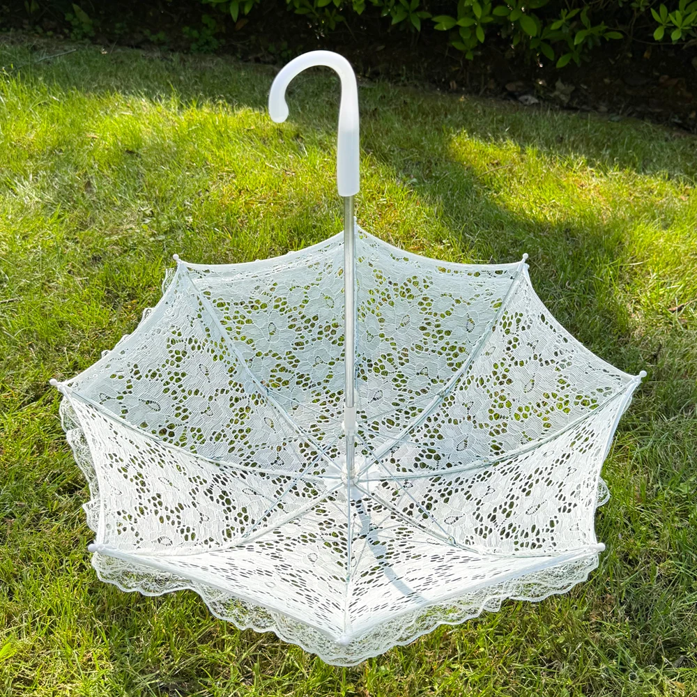 Weißer Spitzen-Sonnenschirm, Teeparty-Deko, Geburtstagsparty-Zubehör, Vintage-Hochzeitsaccessoires für Brautjungfern, Geschenk, Foto-Requisiten – Detail 12