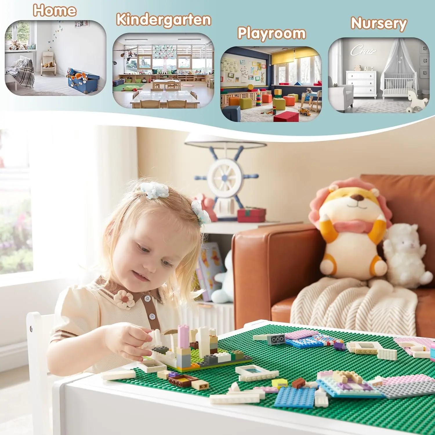 en stoelenset, 3-in-1 houten activiteitentafel met boekenplanken en opberglade, 2-in-1 afneembare tafelbladconstructie P