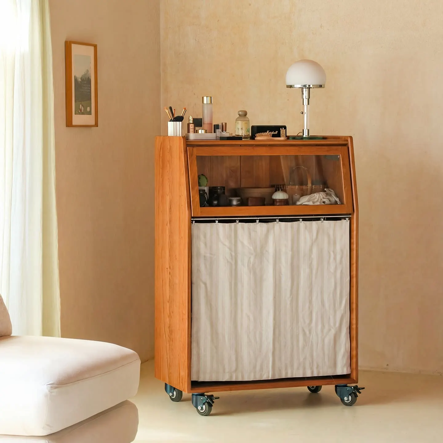 Movable side cabinet, dining side cabinet, chest cabinet, living room solid wood glass storage