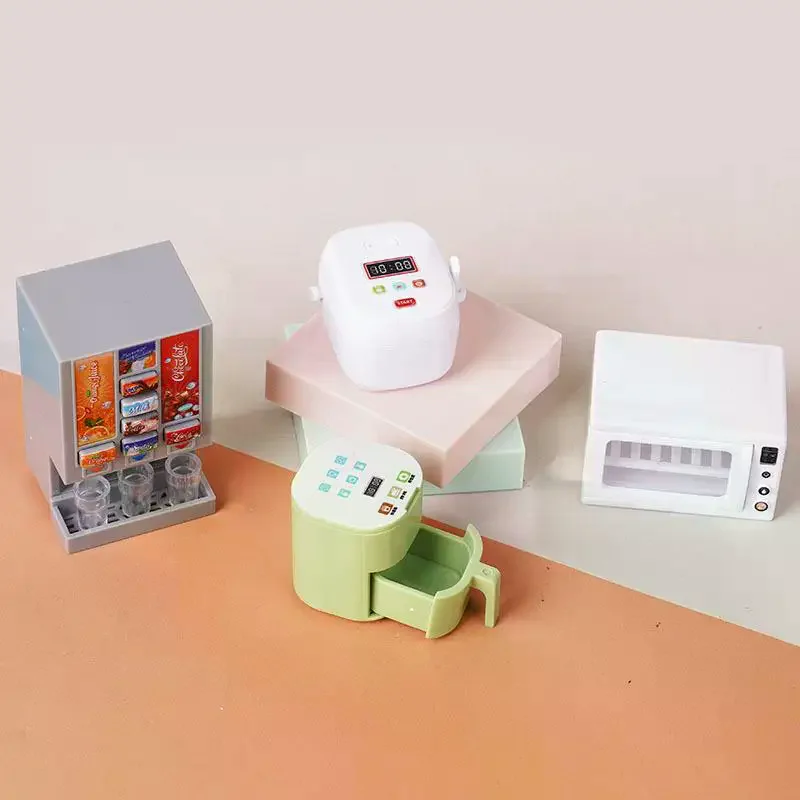 Mini casa de bonecas em escala 1/12, modelos de eletrodomésticos, fritadeira a ar, forno, panela de arroz, bebidas, mini cena, decoração, ornamentos