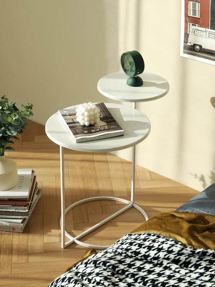 Nordic Creative Iron Small Side Table Double Layers Luxury Living Room Coffee Table Simple Round Bedside Table Home Furniture