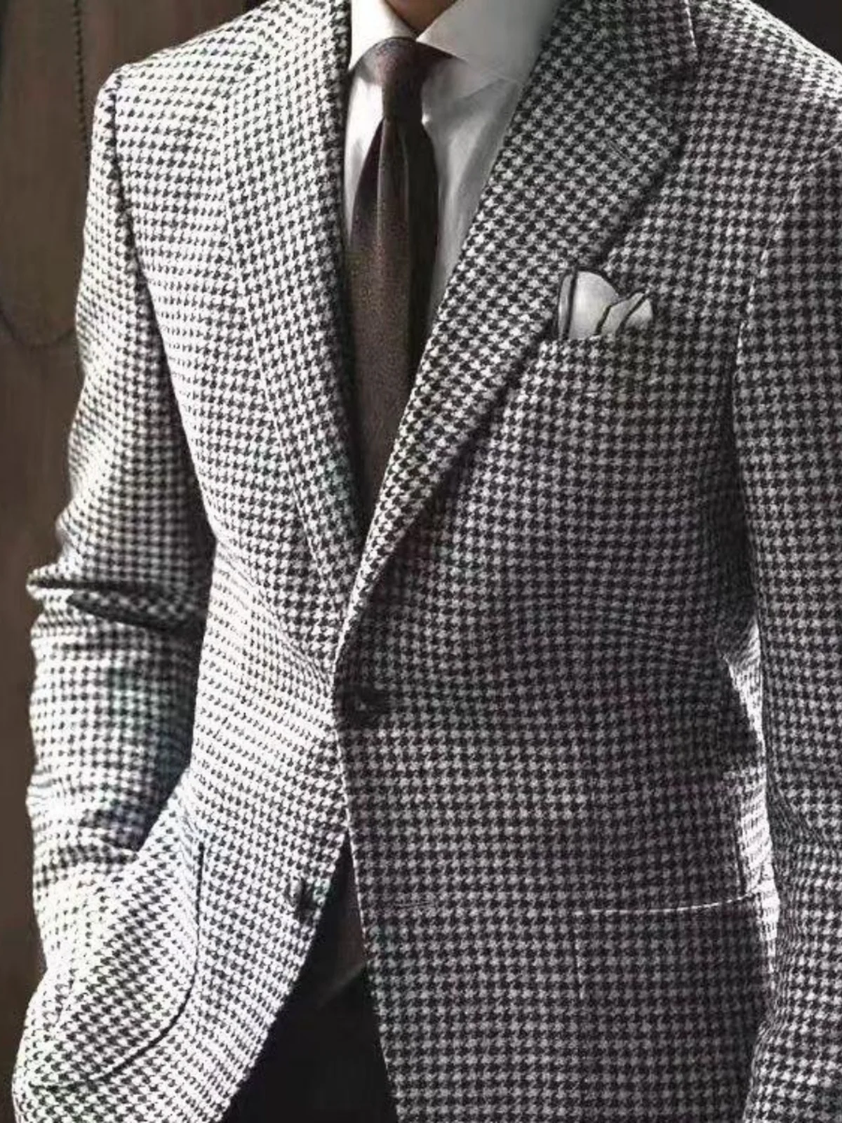 

Autumn Winter Thick Woolen Suit Jacket Casual Men's Slim Korean Version Plaid Outerwear Large Size Business Leisure Suit