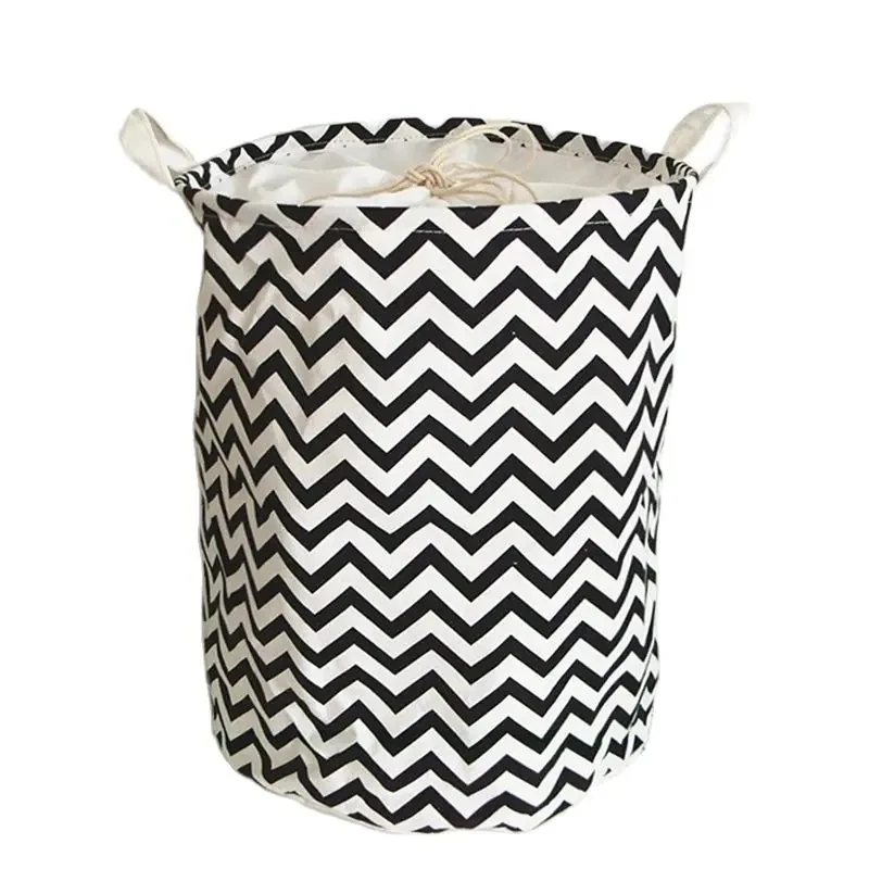 Beam Mouth Cotton And Linen Round Bucket Household Dirty Clothes Basket Fabric Large Waterproof Folding Stall Storage Bucket