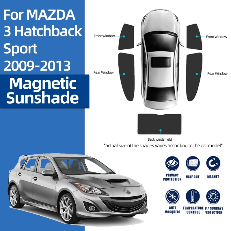 For Mazda 3 BL Hatchback Mazda3 2010-2013 Magnetic Car Sunshade Front Windshield Curtain Rear Side Baby Window Sun Shade Visor