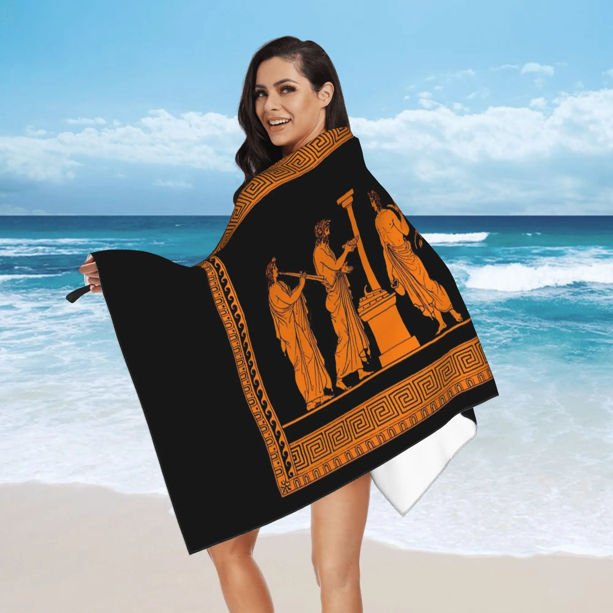 Red figure Greek vase offering scen Beach Towel Soft Microfiber Quick Dry Absorbent Quick Towels For Pool