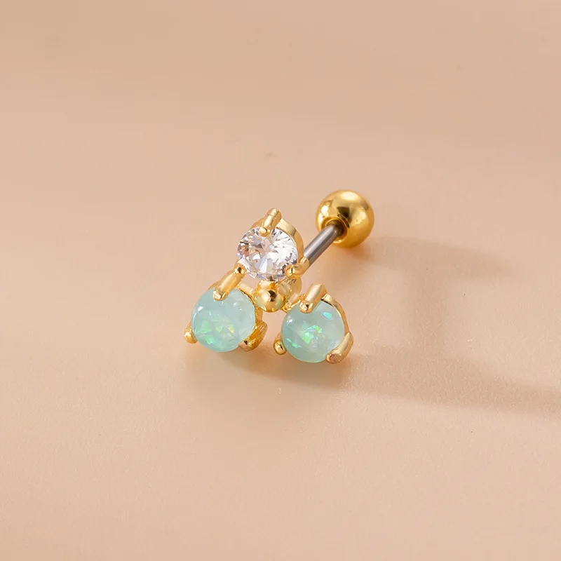 1Piece Blue Opal Stone Cartilage Stud Earring 20G Stainless Steel 0.8mm Ear Conch Helix Snug Screw Back Earring Piercing Jewelry