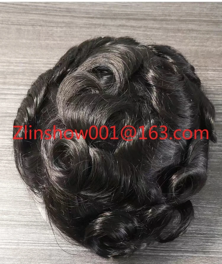 Wholesale Thin PU Human Hair Toupee Multiple Colors Indian Hair Prosthesis Perm Curly Hair