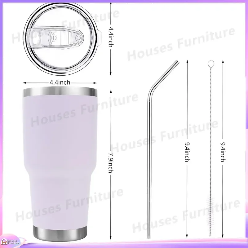 30oz Insulated Travel Mug Stainless Steel Tumbler Double Wall Vacuum Cup with Straw Lid Slider Cover Cleaning Brush for Car