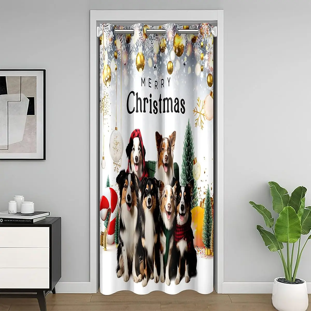 Kawaii Dogs Door Curtains Doorway Privacy Closet Curtain for Kids Xmas Bedroom Cafe Darkening Window Treatments Christmas Decor