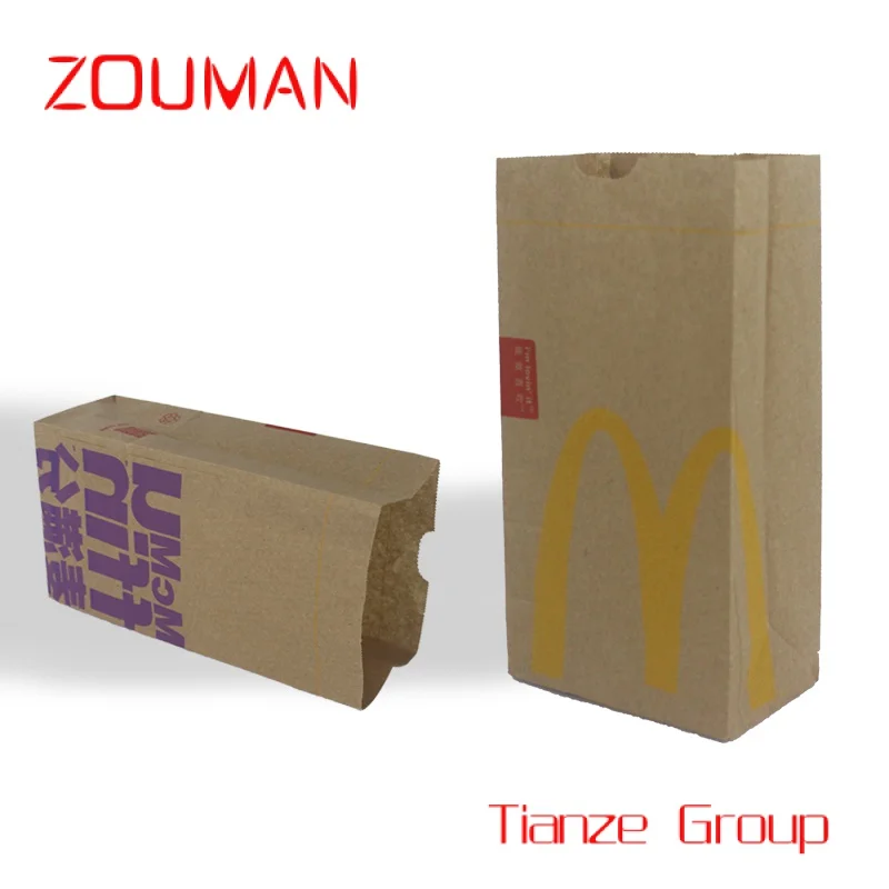 Bolsa de papel kraft fina de fondo plano para alimentos de tamaño personalizado, sin asa, con su propio logotipo