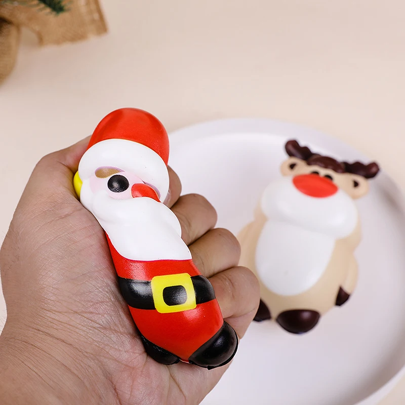 Cute Cartoon Style Christmas Miniatures: Santa, Elk, Snowman, Tree; 4pcs Soft, Easy Squeeze Stress Toys.