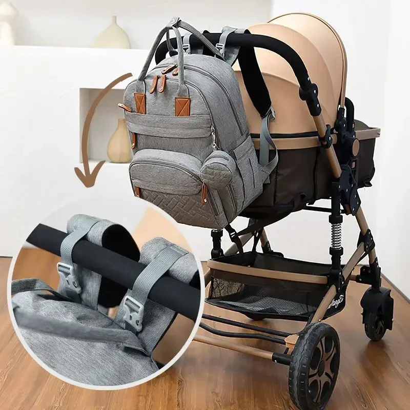 حقيبة ظهر للحفاضات المقاومة للماء للأم 2025 - سعة كبيرة ومتعددة الوظائف، مع وسادة تغيير وأشرطة لعربة الأطفال، معزولة للسفر #4
