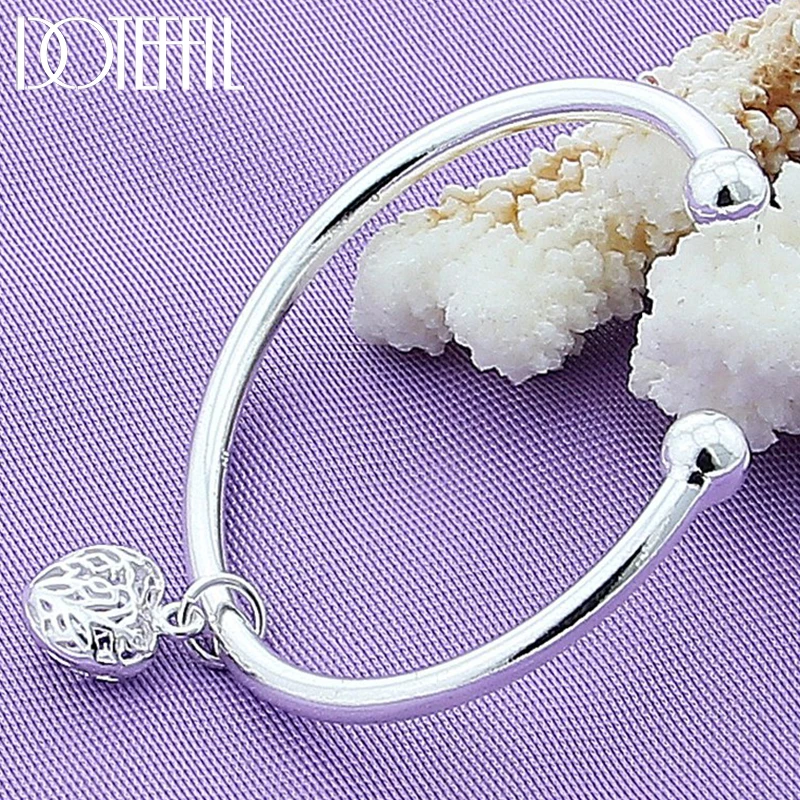 

DOTEFFIL 925 Sterling Silver Double Beads Heart Cuff Bangle Bracelet For Woman Wedding Engagement Fashion Charm Party Jewelry