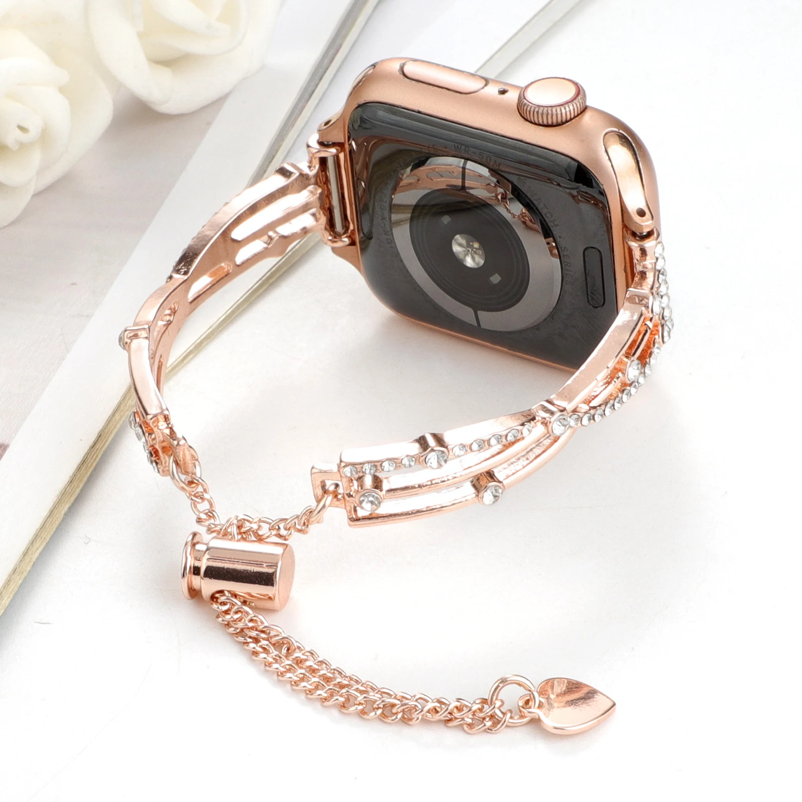 Correa X Sharp para Apple Watch Band Cadena de pulsera de metal para Iwatch 87654321 SE38 40 41 42 44 45 49MM muñeca de diamante dulce para mujer