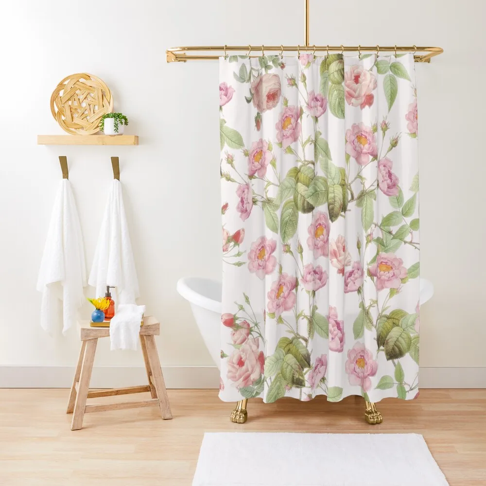 

Old Vintage Roses on Pink Pattern Shower Curtain Anti-Mold Waterproof Shower Set For Bathroom Waterproof Bathroom Shower Curtain