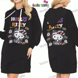 Autumn Anime Women's Hoodie Dress Hello Kitty Sweatshirt 2024 Kawaii Sweatshirts Y2k Long Sleeve Hoodies Winter Streetwear S-3XL