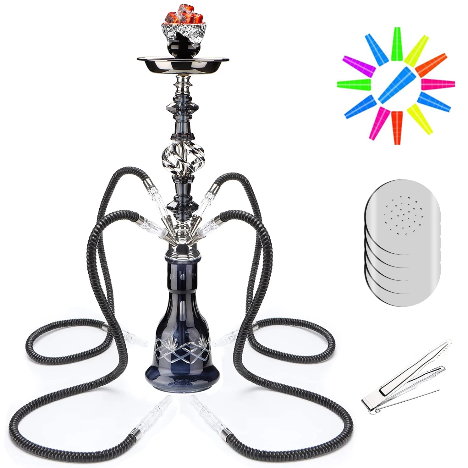 

SYH4 Маленький набор кальяна с четырьмя шлангами Портативный набор кальяна для курения трав Мини-стеклянный набор кальяна Домашний подарок на вечеринку