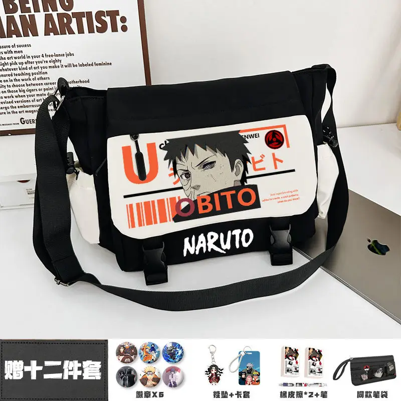 Naruto anime shoulder bag Uchiha Itachi Obito Naruto Kakashi crossbody bag large capacity Japanese canvas bag gift wholesale