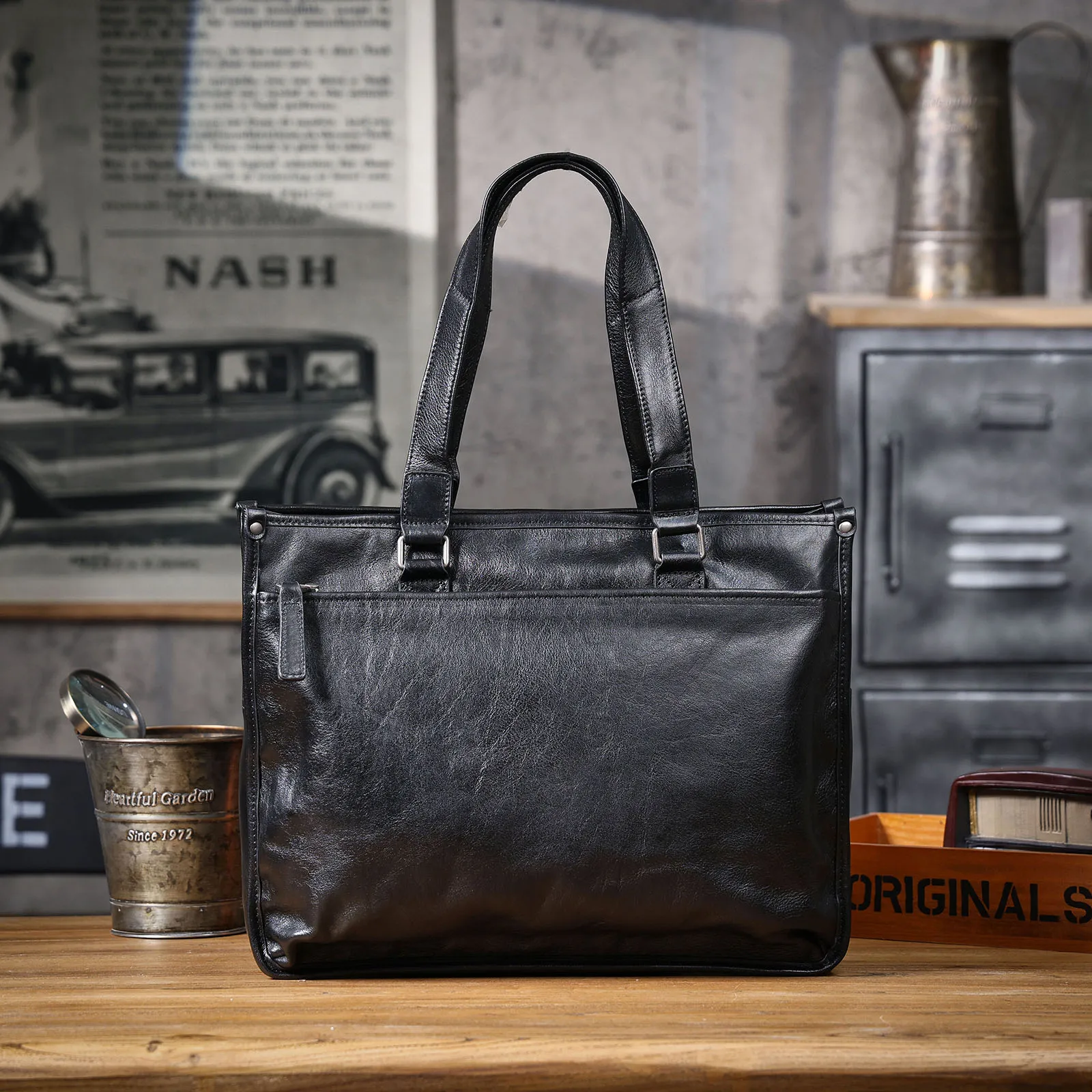 S.WORKER Premium Echtleder Business-Handtasche Herren 14" Laptop-Tasche Vollnarbenleder-Aktentasche für Arbeit & Business – Detail 7