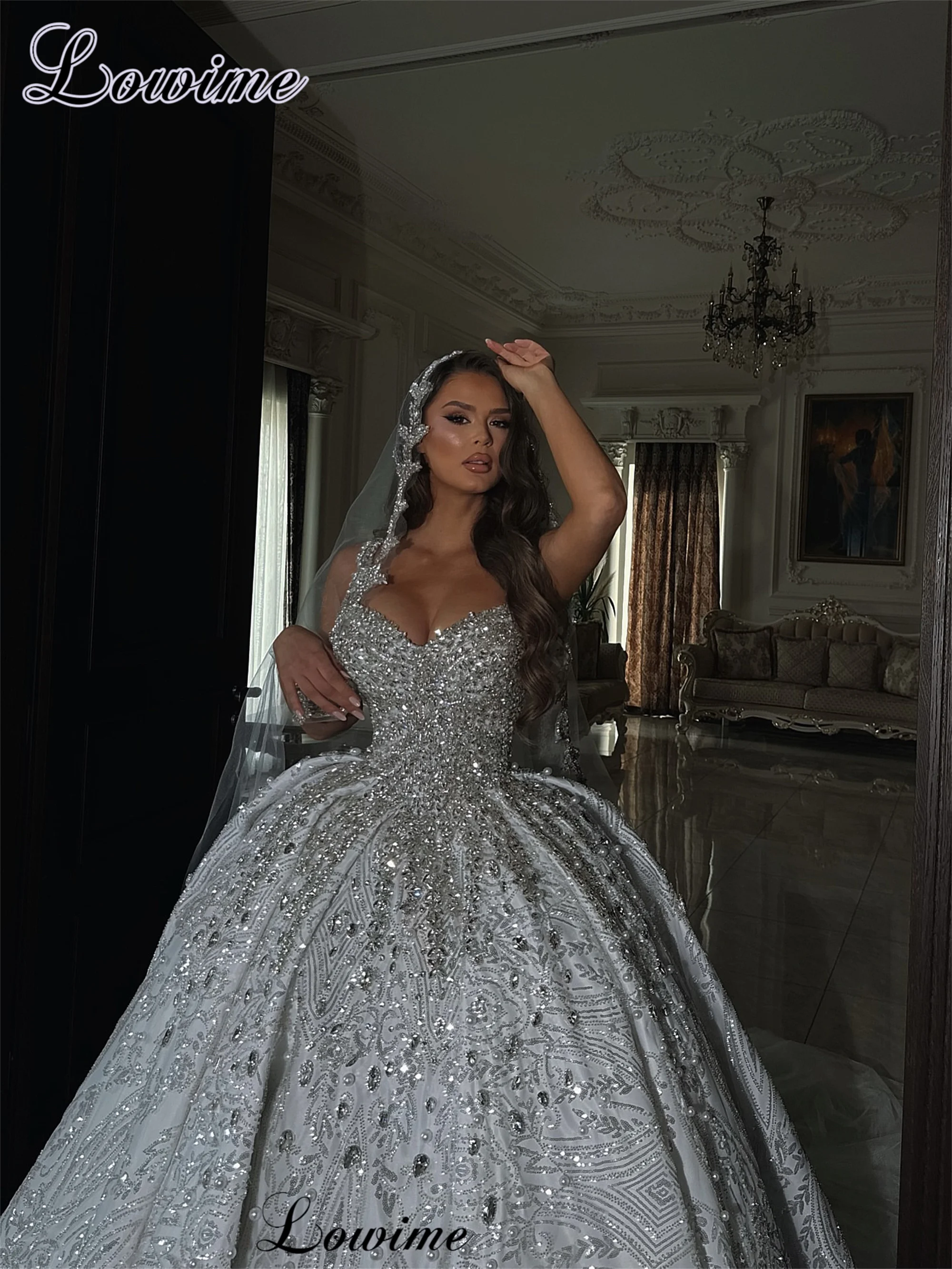 Sparkly Crystals Wedding Dresses Luxury Spaghetti Sweetheart Wedding Gowns For Women Brides Dresses Vestido Blanco Customized