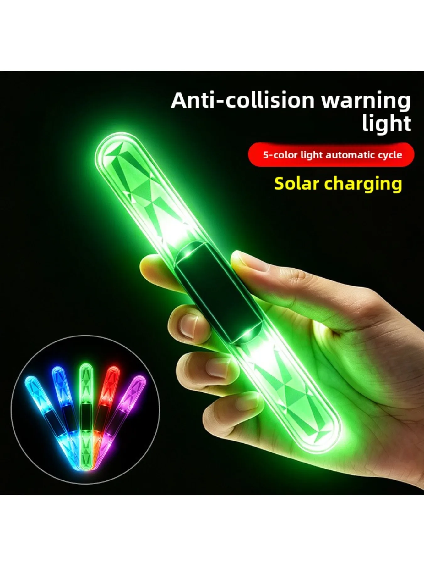 Image of Universelle Auto-Warnleuchtenstreifen, 5-farbige Solar-LED-Lichtleisten, Geeignet für Autos und Motorräder