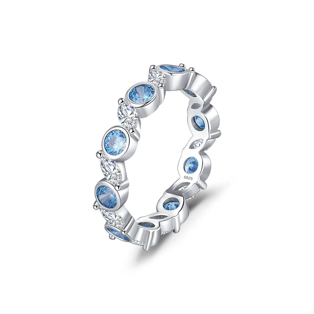 Apexelle Brand Trendy Jewelry 925 Sterling Silver Rings Round Blue Zircon Eternal Ring For Women Daily Wear Fine Jewelry