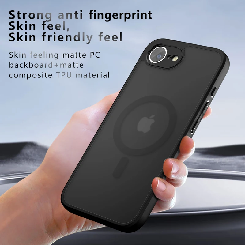 For iPhone 16E 17E Case Shockproof Magnetic Matte PC+TPU Anti-fingerprint Transparent Cover for iPhone 16 E