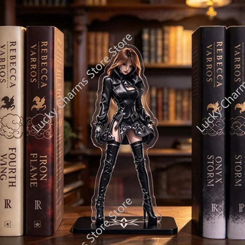Anime Girl Acrylic Standee, Black Leather Outfit Female Character Acrylic Stand Figure, Desktop Ornament, Tabletop Display Decor