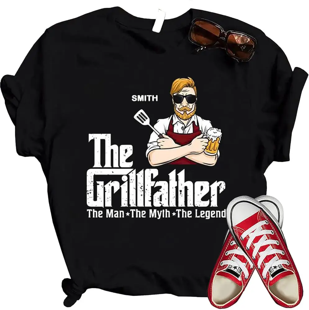 The Grillfather T-Shirt, The Man The Myth The Legend Shirt, Father's Day Shirt,  Dad Shirt, Best Dad Shirt Multicoloured