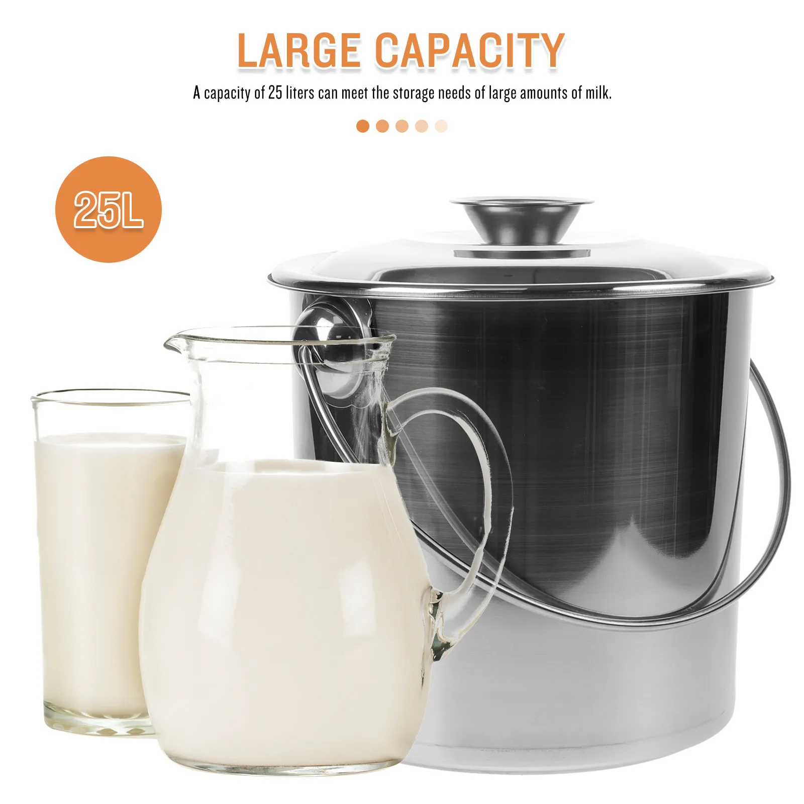 

Stainless Steel Milk Bucket with Lid Portable Airtight Food Storage Container for Kitchen Home Bar Camping Multi-Function