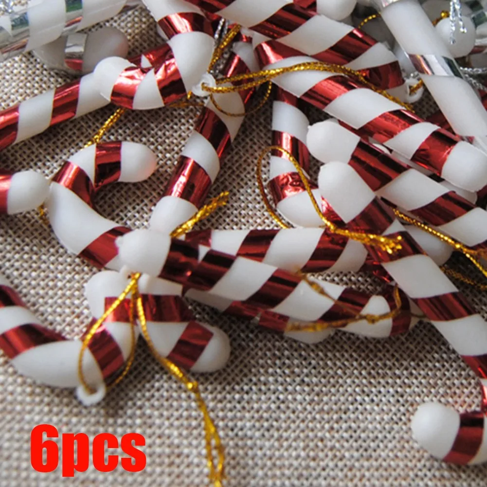 6 Pcs Christmas Tree Ornaments Red and Gold Plastic Crutch Pendant Decorations for Holiday Season Home Xmas Decorations 7CM - Detail 1