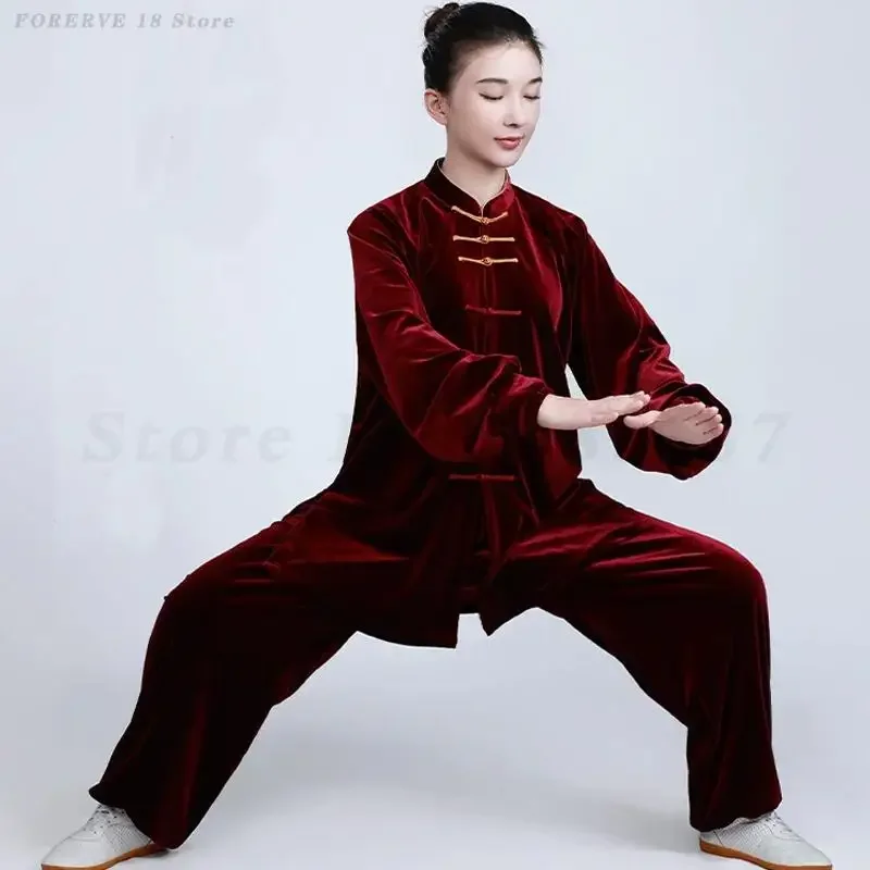 

Women Velvet Tai Chi Costume Male Kung Fu Velour Tang Suit Martial Arts Performance Clothing Chinese Traditional Wushu Uniform