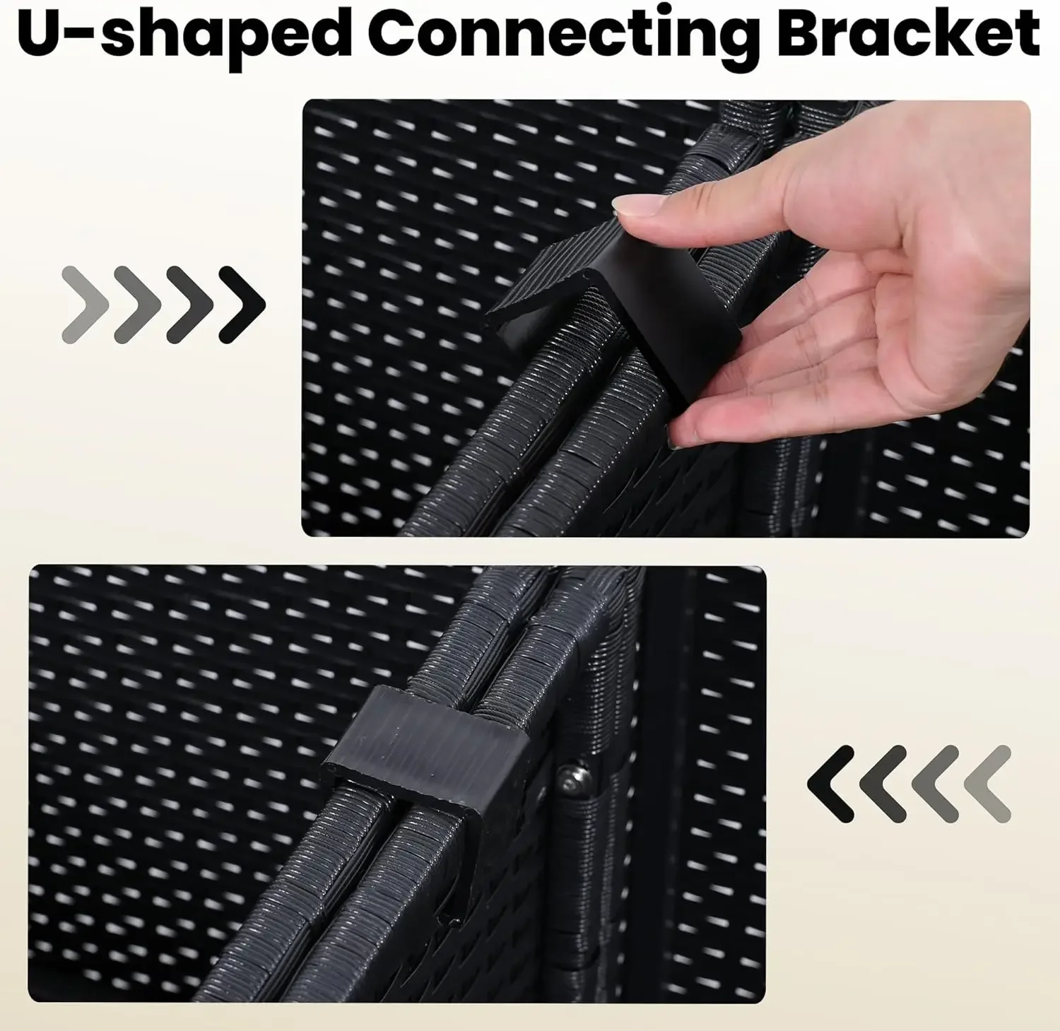 8 Pieces Outdoor Wicker Rattan Patio Furniture Sectional Set, Glass Top Table with Hidden Storage, Black Color Rattan