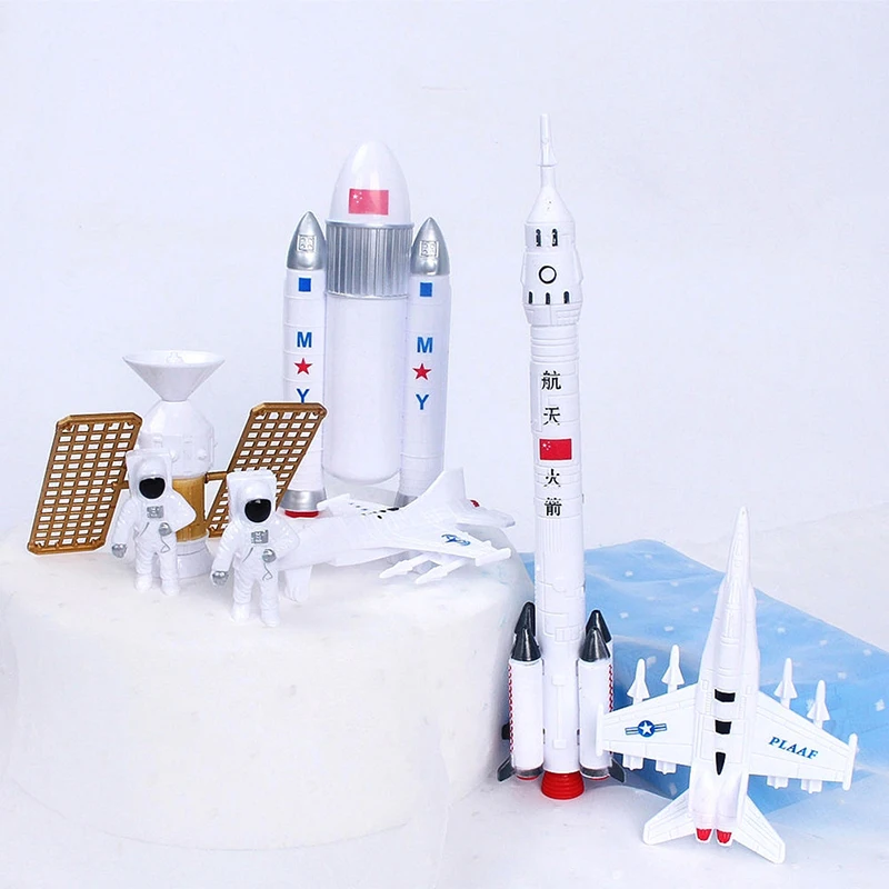 1Set Rocket Toy Space Series Rocket Plane Satellite Astronaut Model Cake Decor High Quality