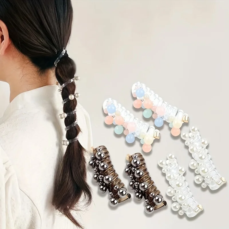 Candy Colored Telephone Wire Hair Loop Does Not Harm Hair, High Elasticity Rubber Band Pearl Headwear