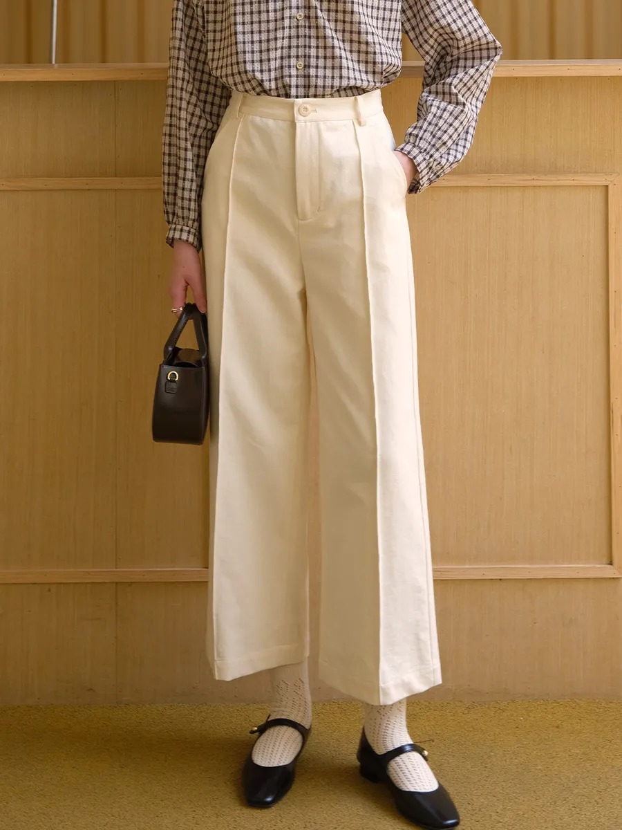 

High Waist Straight Leg Cotton Denim Pants Women's Casual Wide Leg Pants Nine Points Pants White Color New Arrival 2026