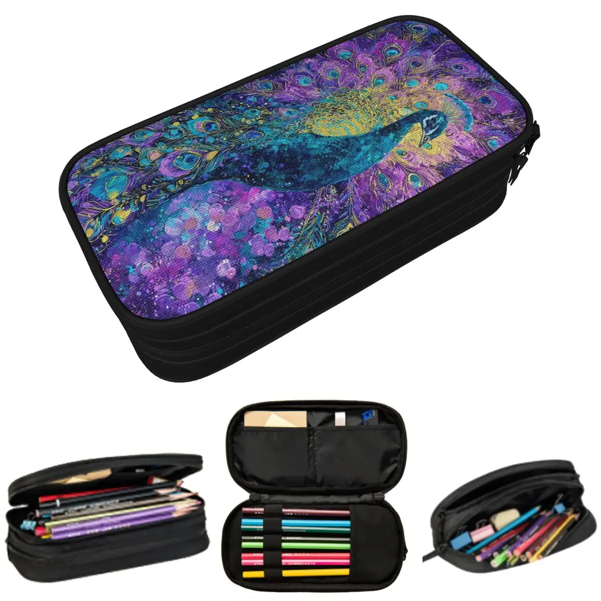 

Peacock Colorful Peacock Illustration Pencil Case for Boys Girls School Pen Box Pencil Bag Stationery Supplies Pen Holder Bag