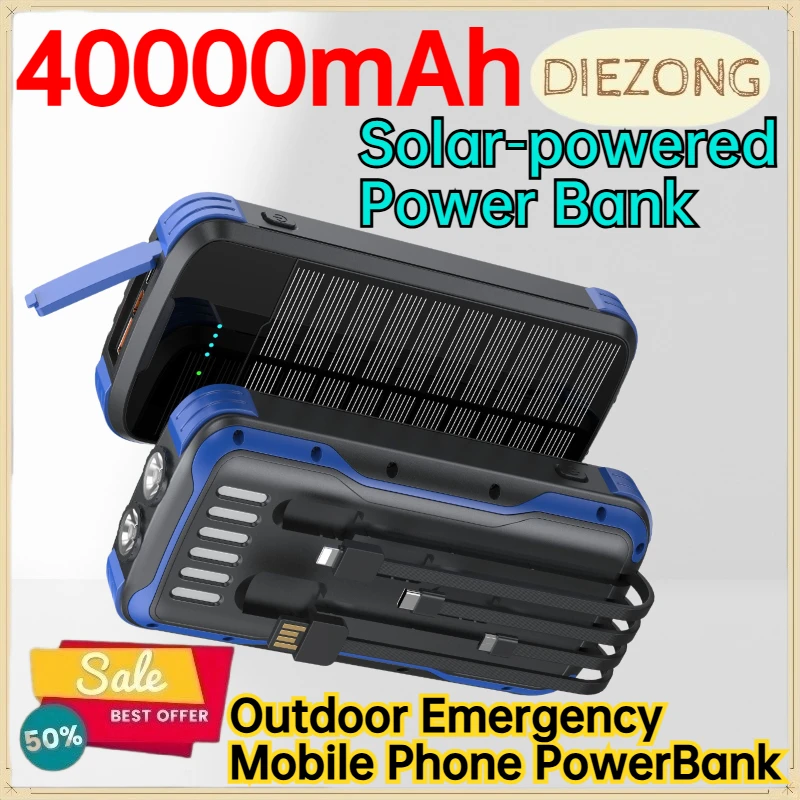 40000mAh Solar‑powered Power Bank for IPhone Android Phone Outdoor Emergency Mobile Phone PowerBank