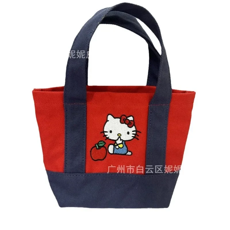 Sweet Hello Kitty Y2K Canvas Tote Mini Bag Kawaii Sanrio Anime Portable Lunch Box Makeup Bag Girl Heart Cartoon Cute Kid Gift